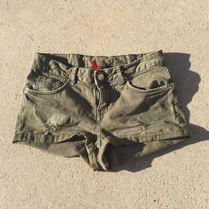 Olive Distressed Denim shorts